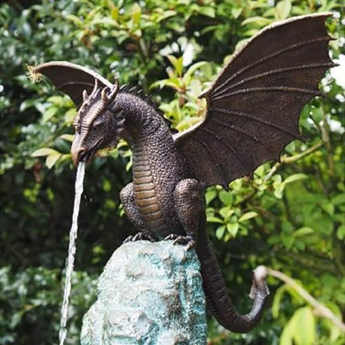 Hosuho Garden Dragon Statue Fountain Dragon Ornament Resin Water Feature Sculpture for Home Garden Decoration