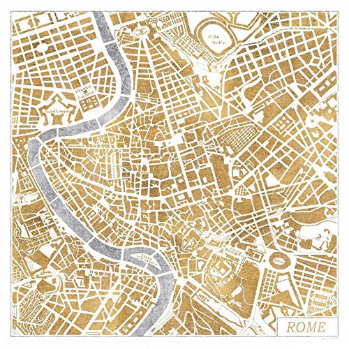 Imagen sobre lienzo enrollado dorado mapa de Roma Marshall Laura - Cuadrado de viaje Arte impreso mapa dorado ciudad viajes Roma Italia transpor italiano Lienzo bellas artes 33_X_33_in