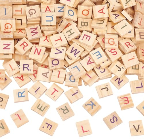 OLYCRAFT 300 Stück bunte Holzbuchstaben A-Z Großbuchstaben für die Herstellung von Untersetzern und Scrabble-Kreuzwörtern