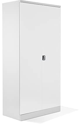 Schrank & Stuhl XL Werkzeugschrank – Werkstattschrank mit 4 höhenverstellbaren Fachböden, Stahlschrank für Werkzeuge, 195 x 92 x 50 cm (H x B x T), Grau/Weiß