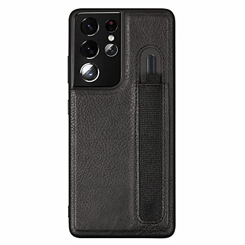 Funda de teléfono para Samsung Galaxy S21 Ultra G9980 G998D G998U, Funda Protectora de Cuero a Prueba de Golpes para teléfono con Soporte de Bolsillo, con Ranura para lápiz óptico S-Pen (Negro)
