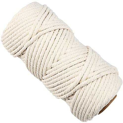 SINJEUN Macrame Cord 6mm, 50 M Natural Macrame Cord 4 Strand Twisted Cotton Rope Cotton Macrame Rope Unbleached Cord for Craft, Hanging Plant Hanger, Knitting, Beige