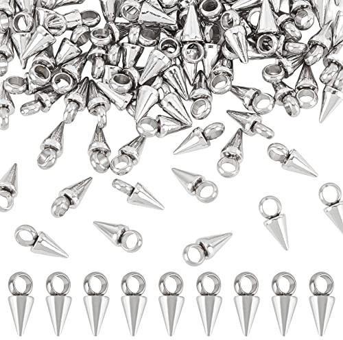 DICOSMETIC 100pcs Cone Spike Charms Acier Inoxydable 6mm Spike Grand Trou Cone Pendentifs Spike Perles Pendentifs pour DIY Colliers Bracelet Fabrication de Bijoux et Artisanat, Trou: 1.8~2mm