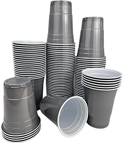 100 bicchieri grigi – tazze originali grigie da 16 oz circa 500 ml | bicchieri da birra colorati argento | bicchieri di plastica per Capodanno e feste di compleanno |