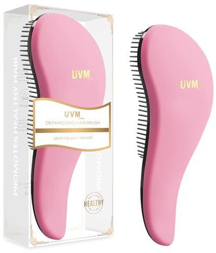 UVM Tools Detangler Hair Brush, Detangling Hairbrush for Women, Girls and Kids – glide the Detangle Brush for Wet, Fine, Curly, Thick and Afro Hair by UVM (Pink)