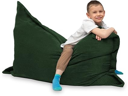 chilly pilley Sitzsack L XL XXL Cordstoff Bodenkissen Beanbag Styropor Füllung Riesensitzsack Cord-Material Sitzkissen Gartenkissen zum Liegen und Sitzen Cord 100x155 Dunkelgrün