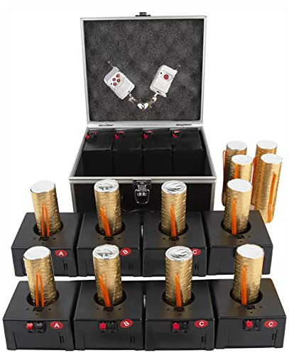 Machine D'Allumage De Feu d'artifice Froid, (8 PièCes) avec BoîTier De Protection Shell + 2 TéLéCommandes, SystèMe De TéLéCommande sans Fil, pour ScèNe De Mariage