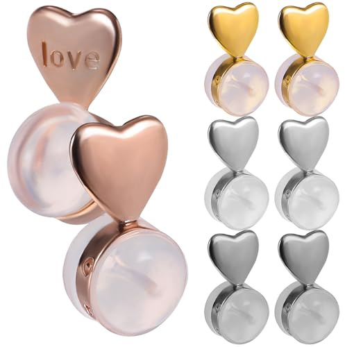 8Piezas Soportes de Pendientes de Silicona Forma de Corazón Elevadores Ajustables para Pendientes de Tuerca Cierres Seguros para Aretes Accesorios para Mujeres