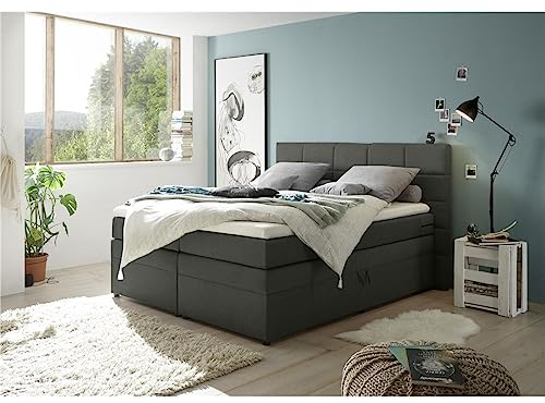 Lomadox Boxpsringbett 180x200 cm mit Bettkasten | Doppelbett in anthrazit mit Härtegrad H2