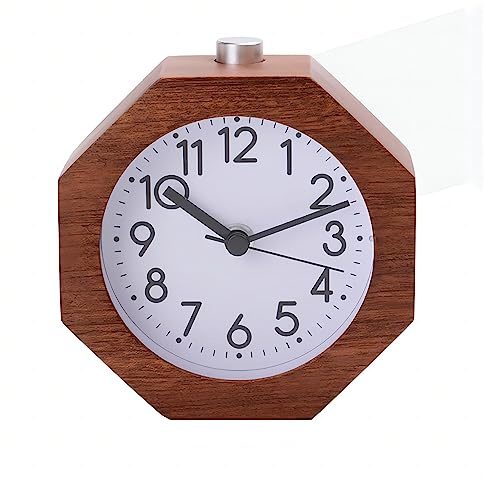 Lancoon Madera Reloj Despertador Analógico, 9CM Non-Ticking Silencioso con Números Arábigos Despertar Luz De Fondo Snooze Función Batería para Dormitorio Pesado Durmientes