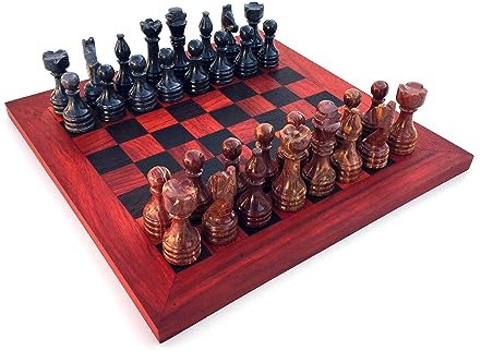 Schachspiel gerade Kante Größe wählbar L/XL inklusive 32 Schachfiguren aus Marmor Handgemacht aus Holz (L)