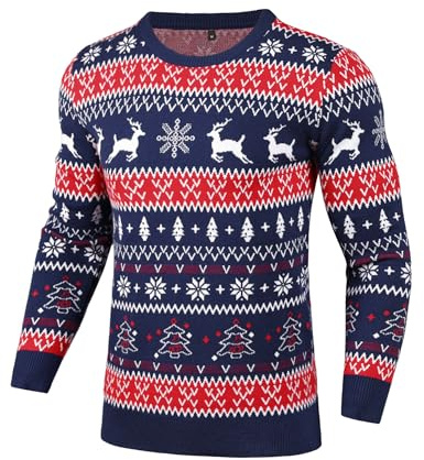 Gyabnw Weihnachtspullover Herren Sweater Christmas Rundhals Strickpullover Weihnachten Damen Warme Strickpulli für Weihnachten