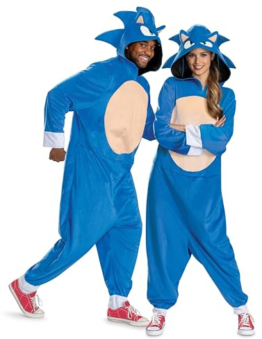 Sonic Movie Sonic vuxenkostym, officiellt licensierad av Disguise, bekväm passform och detaljerad design, vuxen S M