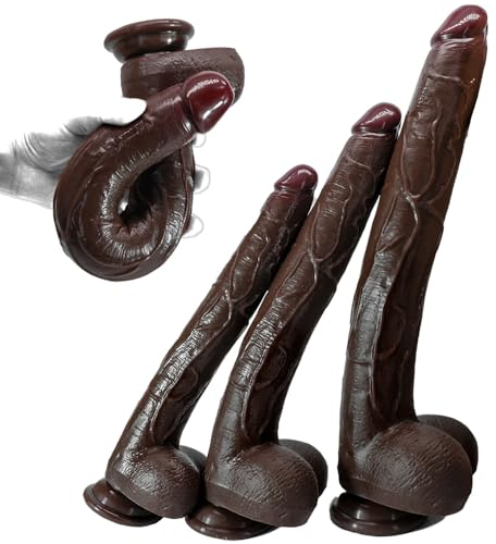 Kuaecr Extra Langer Perfekter Realistischer Dildo Flexibel Analdildo Weichen Soft Silikon Monster Dildo mit Echten Venen Hoden Starkem Saugnapf Riesen Penis Sexspielzeug für den Frauen Männer (M)