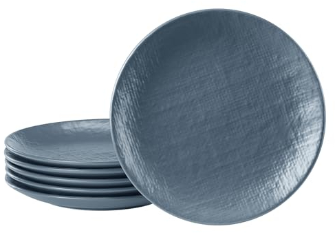 Navaris Servizio Piatti Piani Moderni Design - Set di Piatti 6 Persone Colorati Particolari - Piatto Piano Gourmet - Piattini da Dolce o Insalata Ceramica - Blu Fumo Effetto Lino
