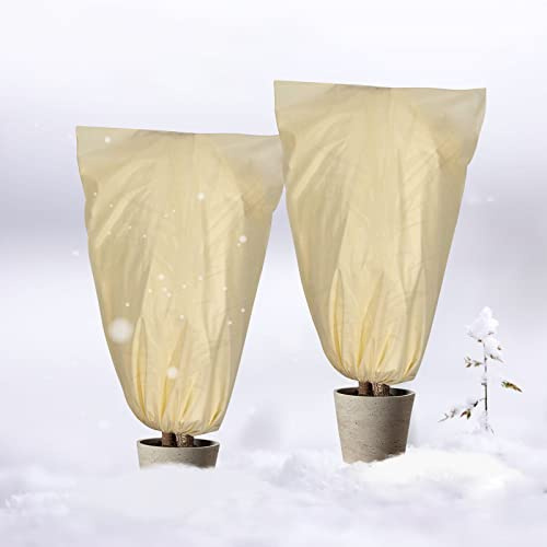 iMeshbean Pflanzenschutz Winter 2 Stück, 180x120 cm Winterschutz für Pflanzen Frostschutz für Kübelpflanzen, Pflanzenschutzhaube 80g / m² Dicker, Schutzhülle für Pflanzen mit Reißverschluss Zugband