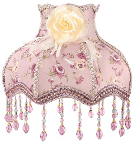 Veemoon Purple Lilac Floral Lace Lamp Shade Cover Cloth Lamp Accessory with Tassels Vintage Style Lighting Decor for Living Room