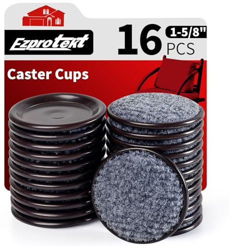Ezprotekt 1 5/8 Round Carpet Bottom Furniture Caster Cups, 16 Pcs Reusable Furniture Coasters, Felt Furniture Sliders Pads to Protect Hardwood, Tile or Carpetd Floors from Scratches (Brown/Gray)