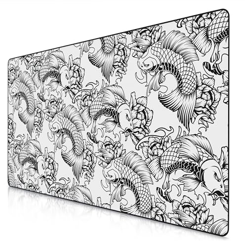 Titanwolf - XXXL Übergröße Mauspad 1200x600mm, Gaming Mousepad Groß 120x60 cm Tischunterlage Large Size verbessert Präzision und Geschwindigkeit XXXL für Logitech Maus und Tastatur, Koi Tattoo 2