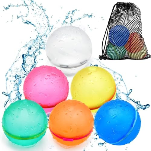 6Pack Reusable Water Balloons for Kids, Magnetic Self-Sealing Quick Fill Water Balloons,Water Bomb for Summer Garden Pool Beach Outdoor Toys, Fun Party Games Water Toys for Kids Adults