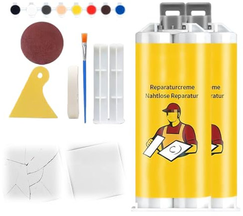 Spachtelmasse Weiß Innen,Bohrloch-und Rissfüller Spachtelmasse mit 8 Farbmischpasten und Kits zur Anpassung jeder Farbe für Holz, Beton, Putz, Mauerwerk (2Set)