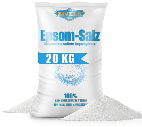 Epsom sale 20 kg | Epsom sale da bagno 20 kg | Sale Epsom Solfato di magnesio | Sali da bagno di qualità farmaceutica – 100% puro | Sale naturale (4 x 5 kg)