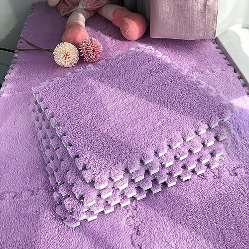 Kanduo Plüsch-Schaumstoff-Fußmatten Plüsch-Patchwork-Teppichfliesen, 20-teilige ineinandergreifende Schaumstoff-Puzzlematte, weiche, flauschige Bodenfliesenmatte, quadratische rutschfeste Klettermatte