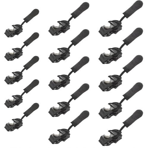 JAWUZ 15 Pezzi Cursore Cerniera Ricambio Set Di Riparazione Cerniere In 3 Misure Tira Zip Rimovibile Per Giacche Valigie Zaini