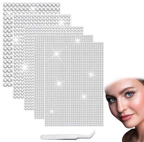 jatimdotin 2542 pietre glitterate autoadesive, 3/4/5/6 mm, con pinzette, pietre in argento per trucchi, decorazioni per unghie, oggetti fai da te | Forte adesivo posteriore, lucido argento trasparente, adatto per viso, unghie, vestiti, borse e decorazioni fai da te