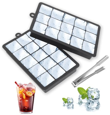 2 Piezas Silicona para Cubitos de Hielo, Molde para Cubitos de Hielo de 15 Compartimentos, Sin BPA, con Pinzas para Hielo, Cubitera de Silicona con Tapa para Cócteles Whisky Vino Frutas