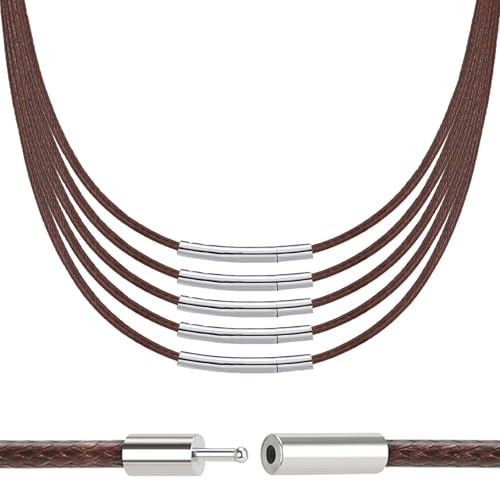 ChAusa 5 Pcs Leather Necklace Cord with Clasp 3mm Width Brown Cord Necklace Length 45/50/55/60/70cm Waterproof Chain for Men Women