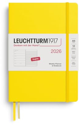 LEUCHTTURM1917 - Weekly Planner & Notebook 2026, Hardcover, Medium (A5), Ruled, Lemon (Jan 1 - Dec 31, 2026)