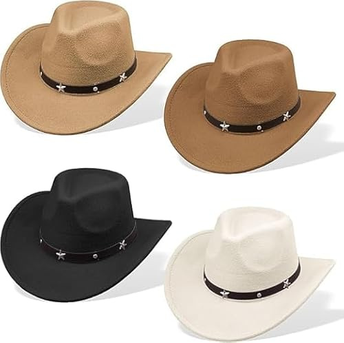 MALLOOM 4 Chapeaux de Cowboy Western à Large Bord en Feutre pour Femmes et Hommes avec Boucle de Ceinture – Chapeau Panama