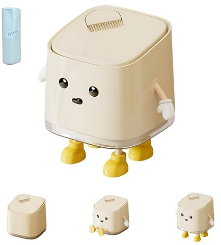 AIWE7D Desk Mini Cute Trash Can with Lid and Brush Small Desktop Trash Can for Bathroom, Bedroom, Kitchen, Car, Office flip top Waste Basket Hidden Bag Compact Small Garbage Bin(Standing)