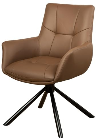 Stuhl SIGNATURE - 64cm - braun - Echtleder Metall-Beine drehbar Armlehne | Federkern-Komfort, pflegeleicht, stabil, Design, hoher Komfort, bequeme Polsterung