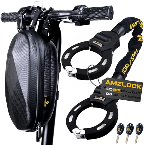AMZLOCK Candado Patinete Electrico, Candado Esposas con Bolsa, Cadena Antirrobo de 8 mm para Patinetes Eléctricos y Bicicletas