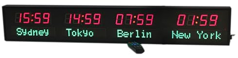 Orologio con 4 fusi orari, orologio mondiale digitale a LED, ora e nome della città modificabili manualmente, orologio da parete con ora mondiale, per ufficio/casa/soggiorno/scuola/aziende multinazi