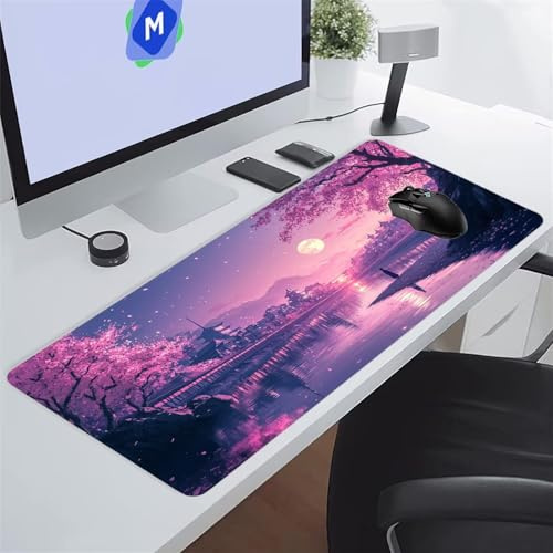 Grand Tapis de Souris Gamer 1000x500x2 mm Paysage Lunaire Rose Tapis de Souris Gaming Protecteur de Bureau XXL Lavable Améliore la précision et la Vitesse pour PC Laptop