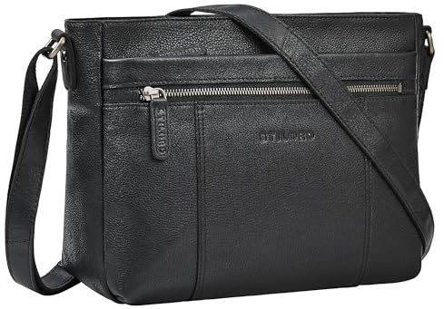 STILORD Bianca Mittelgroße Ledertasche Damen Handtasche Schwarz Mittelgroß Echtleder Damentasche Vintage Umhängetasche Leder Schultertasche Crossbody Bag mit Reißverschluss