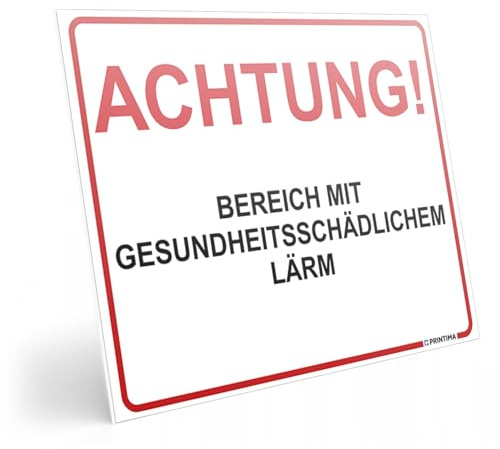 PRINTIMA Warnschild 40x30cm Achtung! Bereich mit gesundheitsschädlichem Lärm – PVC-Sicherheitsschild inkl. Montagedübel – Lärmschutz Hinweis für Industrie, Werkstätten & Baustellen