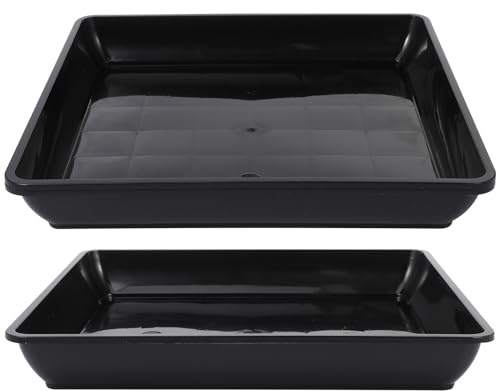 Veemoon Lot de 2 Soucoupes en Plastique pour Plantes Carrées Noires 35 CM Plateaux d'Égouttage Résistants pour Pots de Fleurs d'Intérieur et d'Extérieur Bac de Récupération d'eau