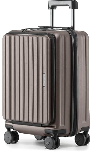 Münicase Koffer Expandierbar – Hartschalen-Trolley mit Oberseiten-Öffnung, Kompressionsgurt & extra Stauraum | Strapazierfähig, Kratzfest, leicht (Coffee, M (Laptopfach)-50cm)