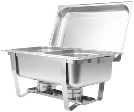 13.5L Chafing Dish Hot Serving Buffet Dishes With Lids Buffet Server Food Warmers For Buffets Banquets Wedding Dinners Party Stainless Steel Chafer Buffet Trays (13.5L - Double Compartment)