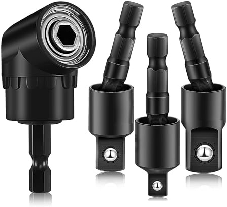 puhae Right Angle Drill Adaptor 4-in-1 Impact Drill Bit Extension Black 1/4 3/8 1/2In Impact Grade Socket Adapter Set
