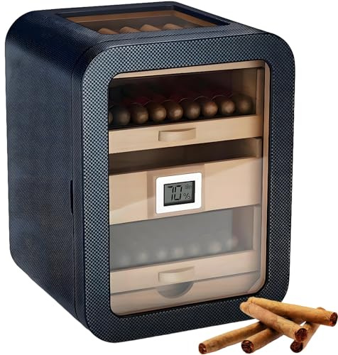 Elektrisk cigarr Humidor Smart Silent med hyllplan i cederträ Rymmer 110 cigarrer Förvaringslåda for cigarrälskare(Carbon Fiber)