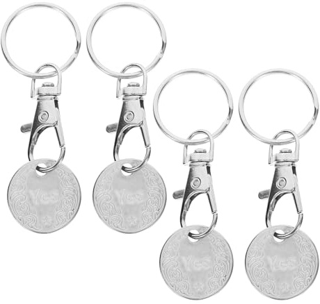 Garneck 4pcs Stainless Steel Shopping Trolley Token Key Rings White Pendant Shopping Cart Coin Keychain for Grocery Store Use