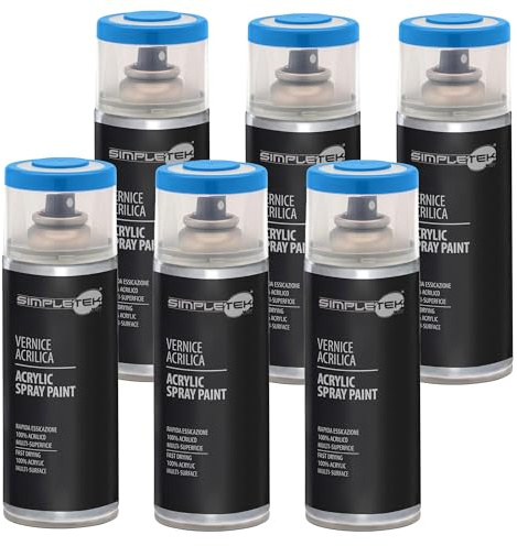 SIMPLETEK - 6X Bomboletta Vernice Spray Acrilico Blu Luce RAL 5012 Universale Multimateriale Rapida Asciugatura Interni Esterni 400ml (kit 6 pezzi)
