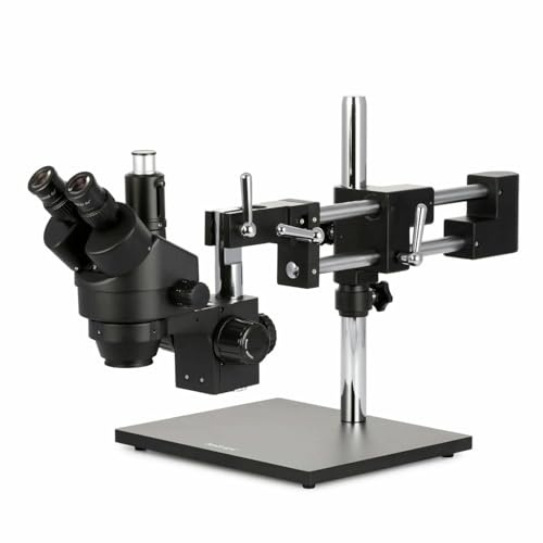 AmScope - 3.5X-180X Microscopio Estéreo Trinocular Zoom con Soporte Negro de Brazo Doble - SM-4TZZ-B