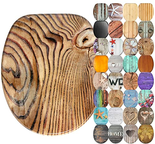 Sanilo WC Sitz mit Absenkautomatik, einfache Montage, aus Holz, Grain | Toilettendeckel mit Soft-Close, hochwertige Oberfläche und stabile Scharniere, inkl. Montagematerial und Videoanleitung
