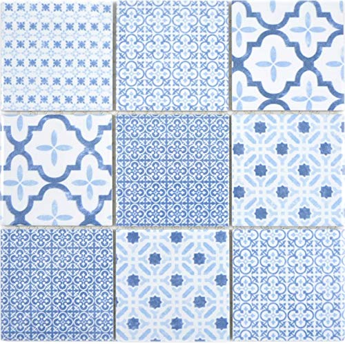 MOS22B-CB04 - Piastrelle per mosaico, decorazione vintage, in ceramica, colore: blu chiaro, bianco